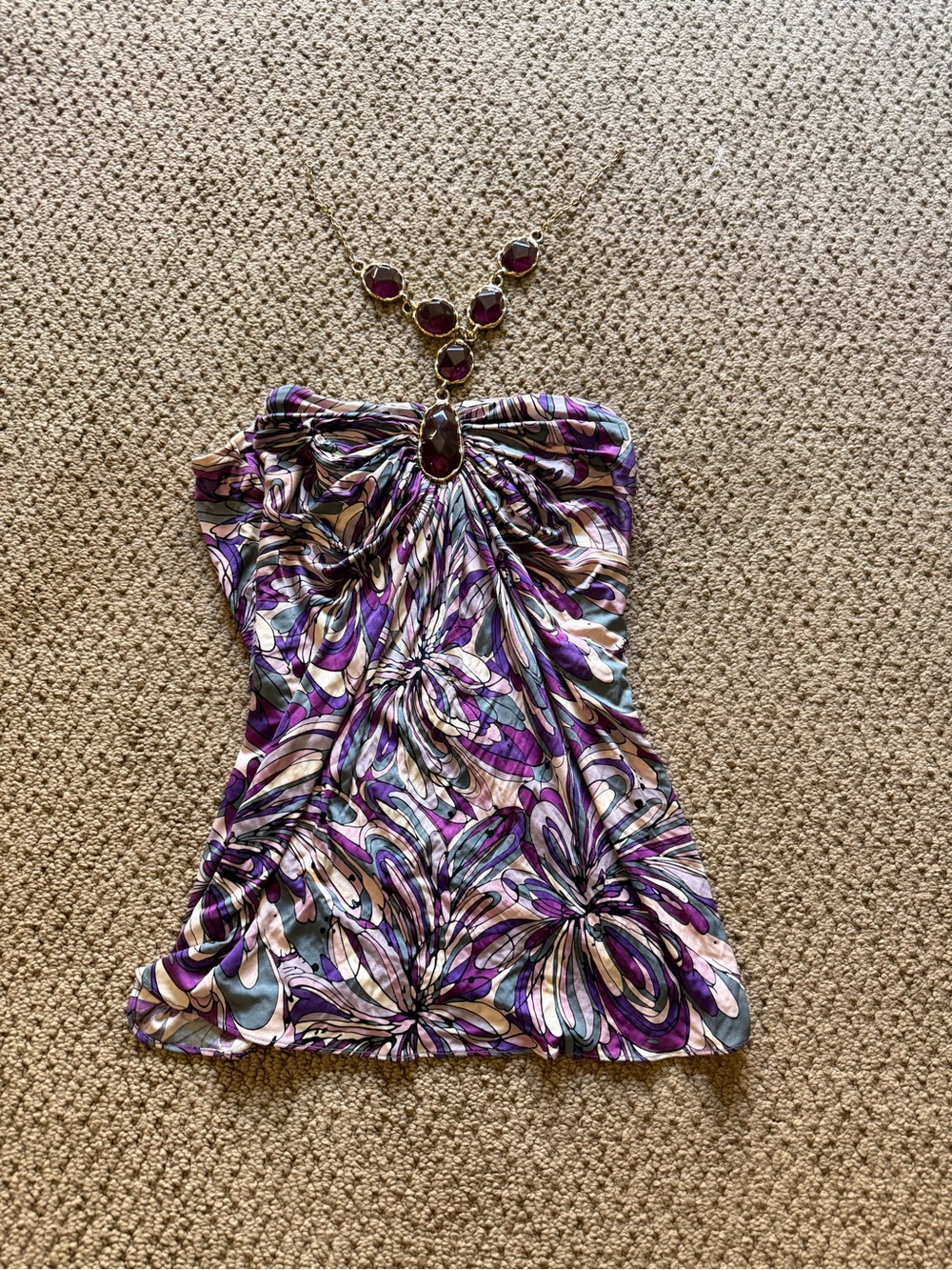Sky Floral Strapless Camisole in Purple and White